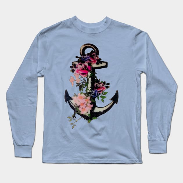 Floral Anchor Long Sleeve T-Shirt by madmonkey